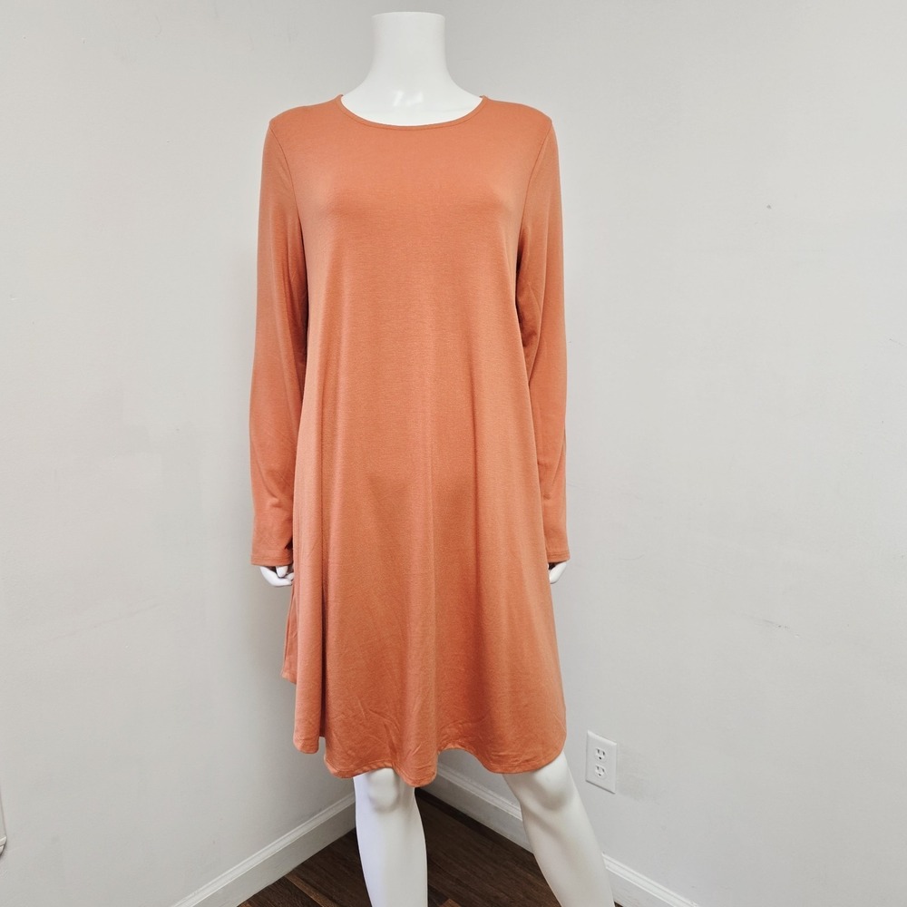 Zenana Premium Size 1X Orange Long Sleeve Mini Dress Stretch Knit Pockets NWT